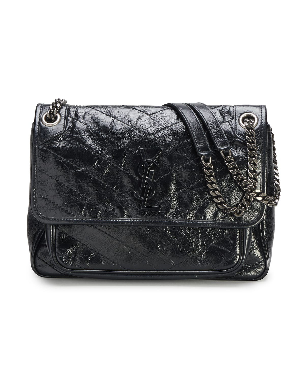 Niki Medium Flap YSL Shoulder Bag in Crinkled Leather | Neiman Marcus