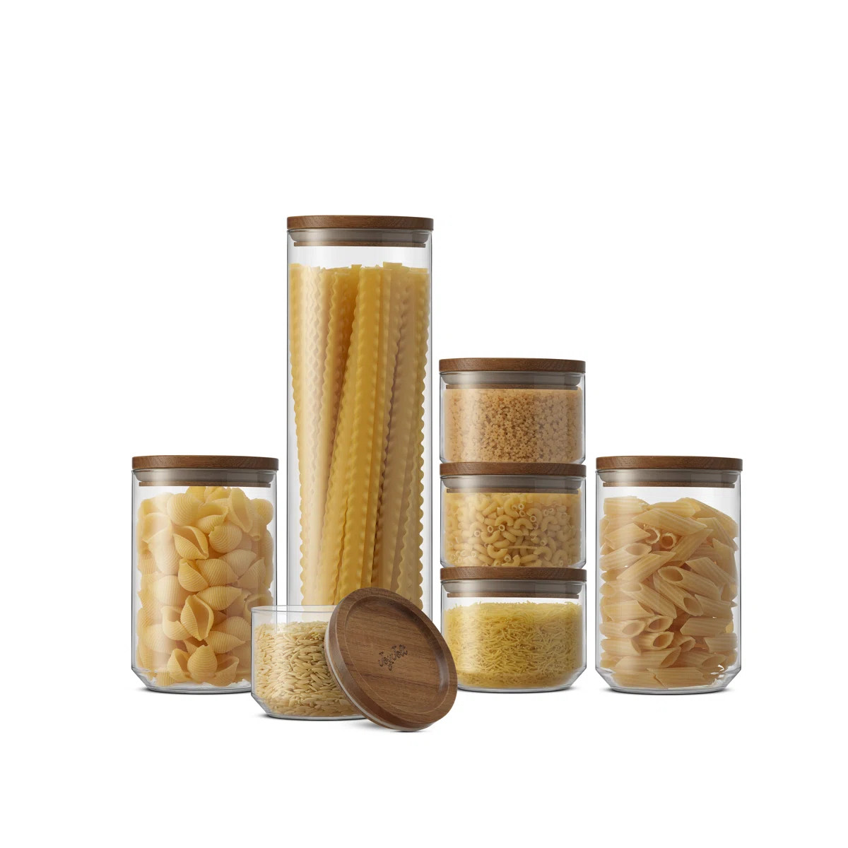Holden 7-Piece Stackable Glass Storage Canister Set with Wood Lids (Set of 7) | Wayfair North America
