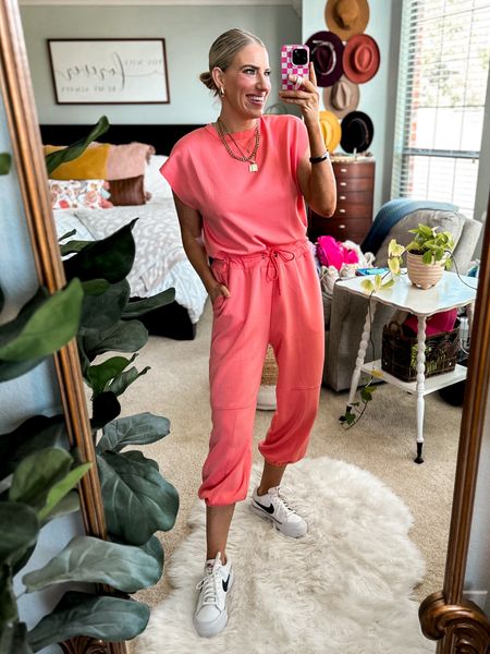 Free People lookalike jumpsuit from Amazon
Super soft + great quality
comes in a few colors—this is “pink” but it’s more like a coral pink
Fits tts with relaxed fit overall in size small
Drawstring is functional at waist 

#LTKstyletip #LTKsalealert #LTKfindsunder50