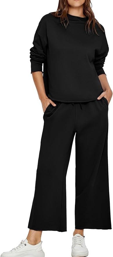 Glamaker Womens 2 Piece Lounge Set Casual Long Sleeve Mock Neck Tops Wide Leg Pant Tracksuit Vaca... | Amazon (US)