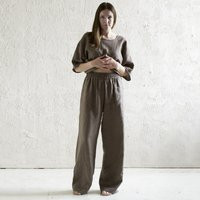 Linen Pants For Women, Elastic Waist With Pockets, Wide Leg Pants, Natural Womens Trousers in Various Colors | Etsy (US)