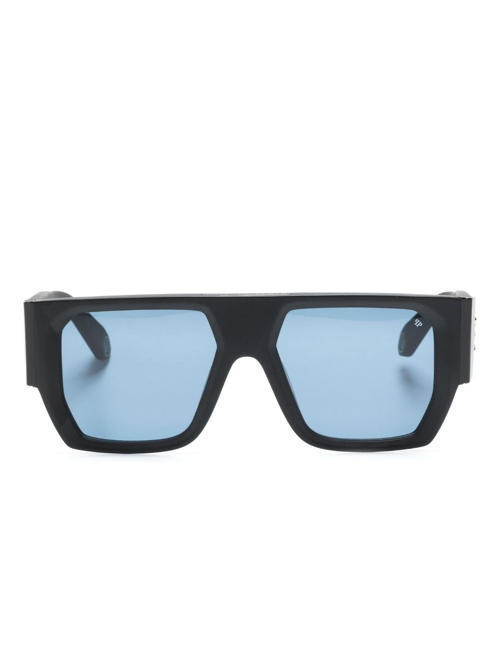 Philipp Plein Eyewear logo-embossed rectangle-frame sunglasses - Black | Farfetch Global
