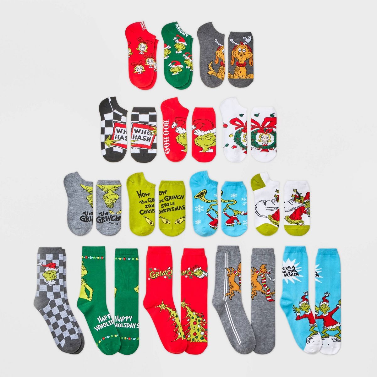 Women's Dr. Seuss' The Grinch 15 Days of Socks Advent Calendar - Assorted Colors 4-10 | Target