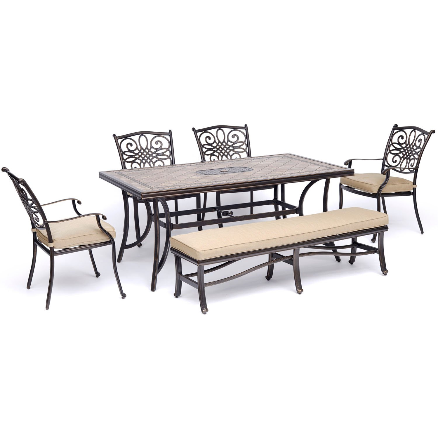 Hanover Monaco 6-Piece Dining Set in Tan with Four Dining Chairs, a Cushioned Bench, and a 40" x ... | Walmart (US)