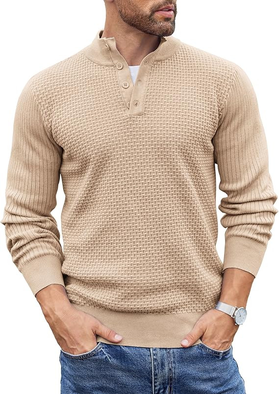 COOFANDY Men's Quarter Button Sweater Lightweight Mock Neck Pullover Sweater Fashion Casual Knitt... | Amazon (US)