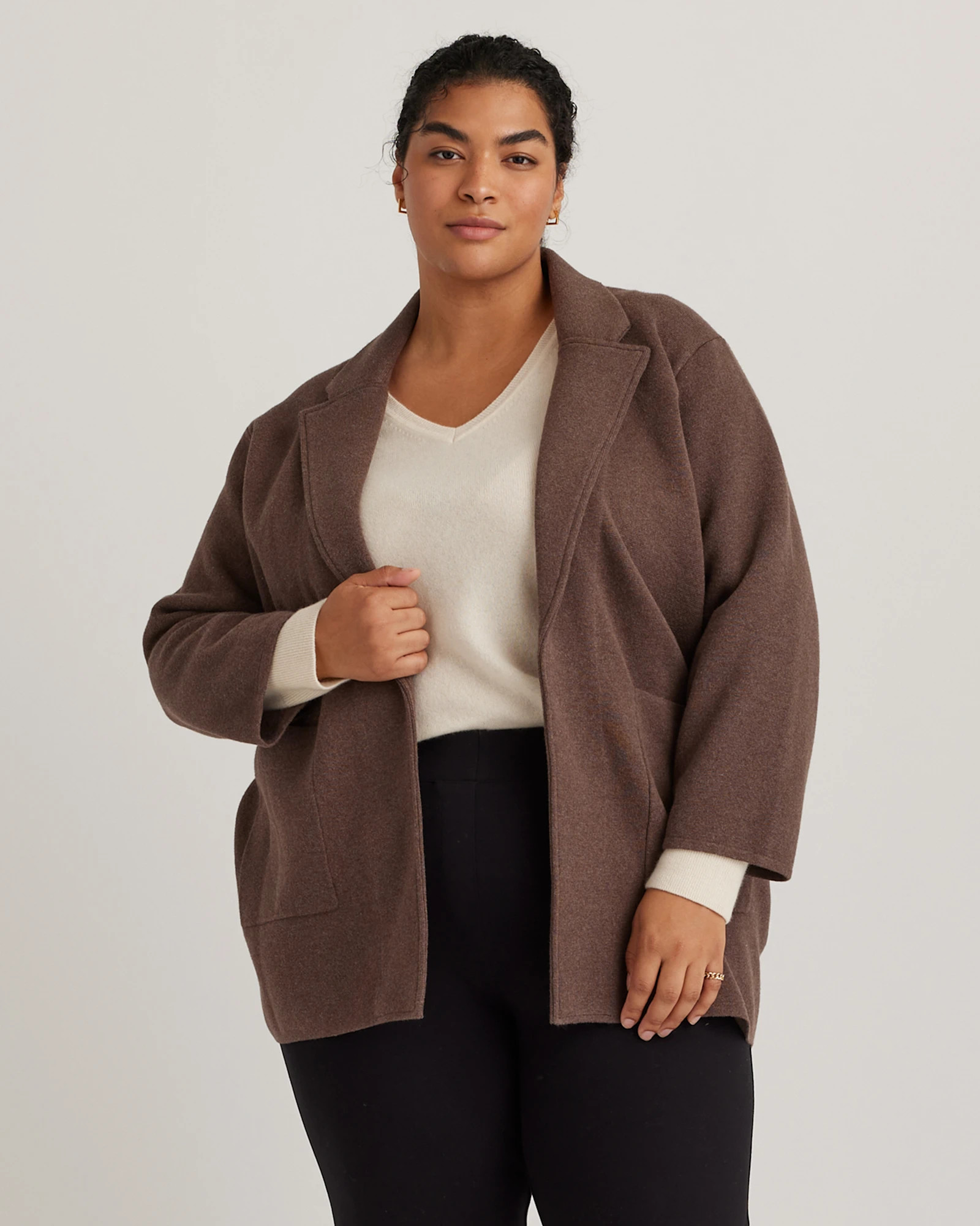 Quince | Women's Knit Blazer in Heather Brown, Size 2X, Organic Cotton | Quince