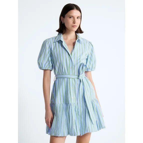 Free Assembly Women's and Women's Plus Cotton Mini Dress with Puff Sleeves, Sizes XS-4X | Walmart (US)