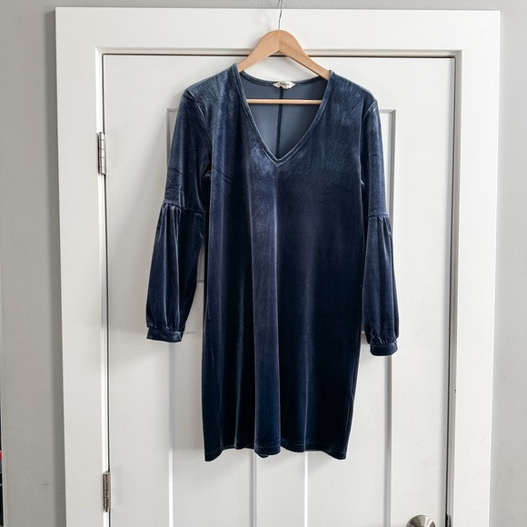 Madewell Blue Velvet Long Sleeve Dress | Poshmark