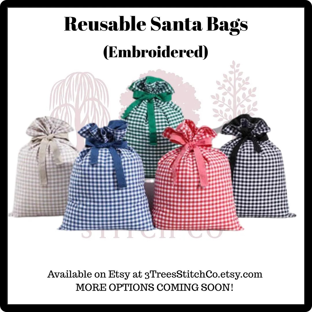 Monogrammed Gingham Christmas Gift Bag – Reusable Cotton Santa Sack – Holiday Gift Wrap – M... | Etsy (US)
