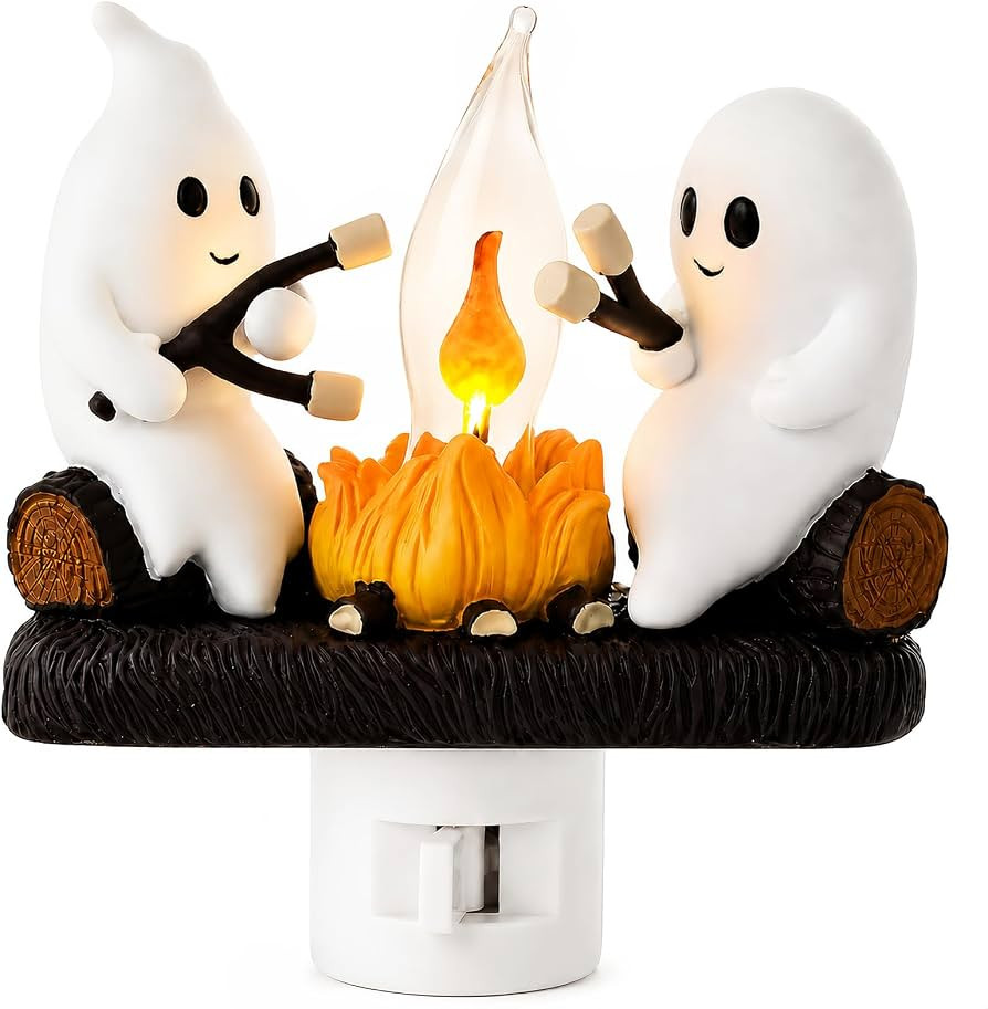 Ghost Campfire Night Light, Plug-in Wall Flickering Flame Nightlight, Halloween 3D Cute Spooky Ma... | Amazon (US)