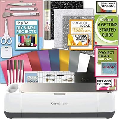 Cricut Maker Champagne Machine Bundle Smooth Heat Transfer Perm. Vinyl Tools Designs Guide | Amazon (US)