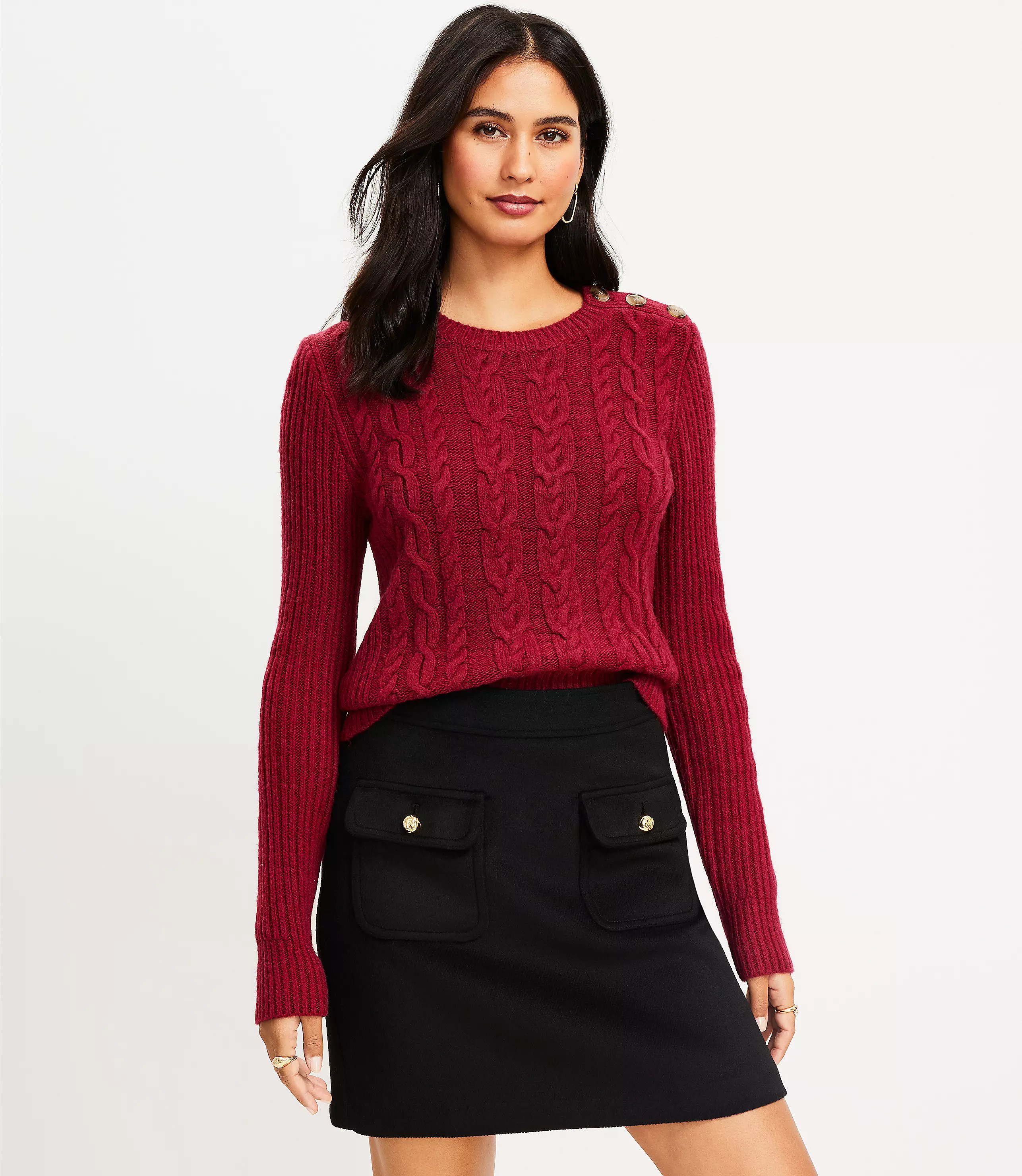Cropped Cable Sweater | LOFT