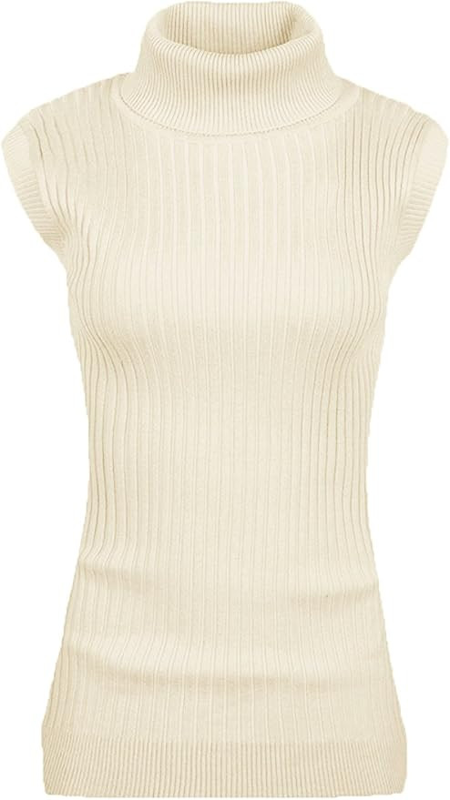 v28 Women Sleeveless High Neck Turtleneck Stretchable Knit Sweater Top | Amazon (US)