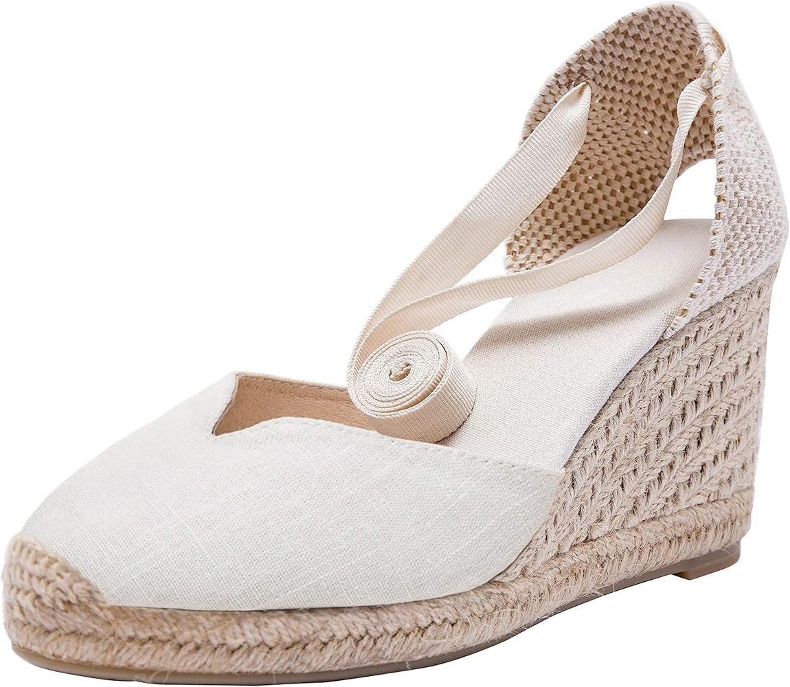 U-lite Womens Espadrille Wedge Sandals Closed Toe Platform Lace Up Ankle Strap Slingback Summer D... | Amazon (US)