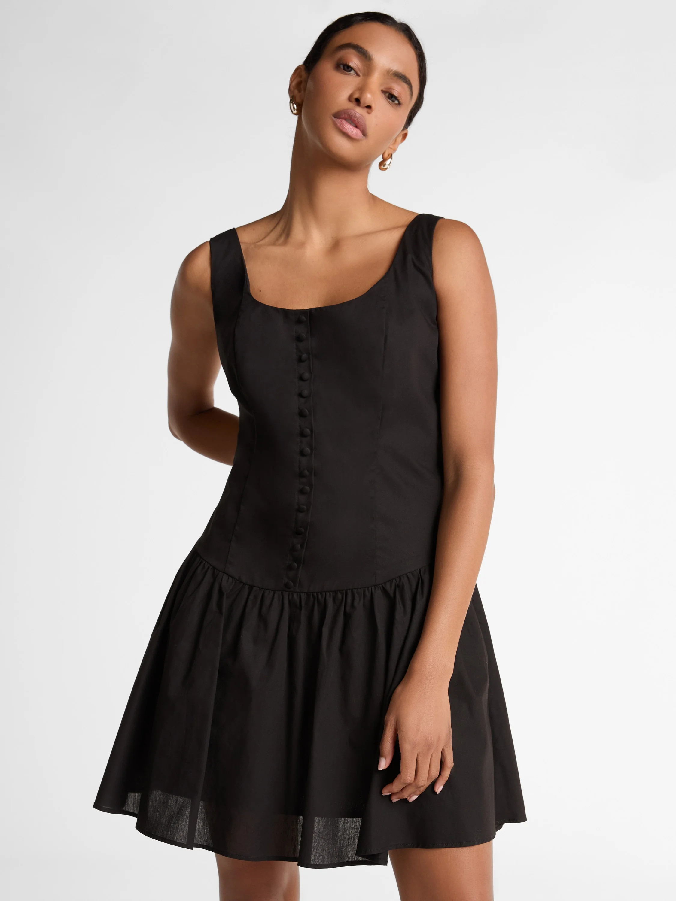 Scoop Women’s Cotton Poplin Mini Dress with Decorative Button Front, Sizes XS-XXL | Walmart (US)