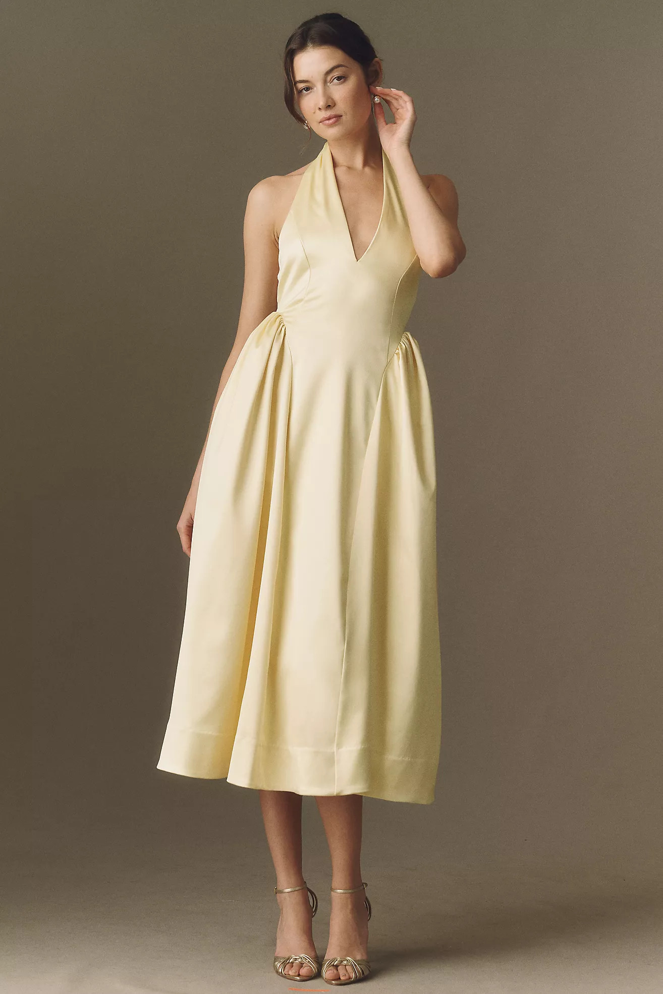 BHLDN Plunge Halter-Neck Satin Maxi Dress | Anthropologie (US)
