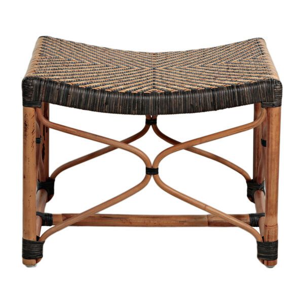 Brian Black and Natural Rattan 19-Inch Stool - (Open Box) | Bellacor