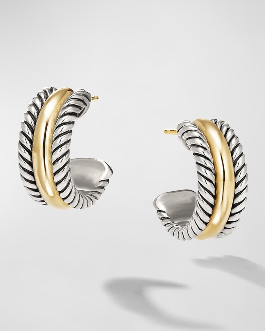 Cable Collectibles Huggie Earrings in Silver with 14K Gold, 15.6mm, 0.3"L | Neiman Marcus