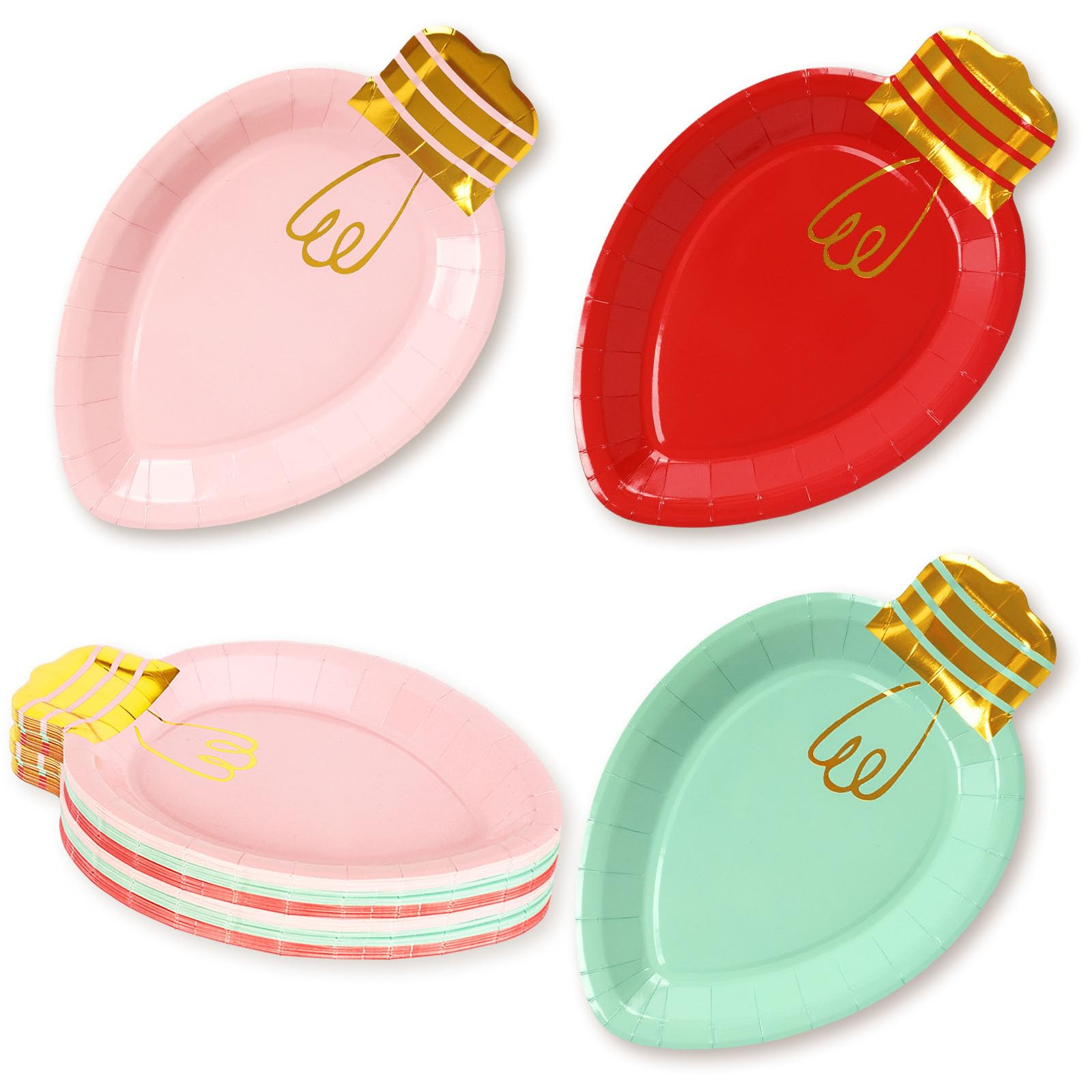 Whaline 30Pcs Christmas Paper Plate Lights Shape Disposable Dinner Party Plates Holiday Dinnerware for Dessert Salad Appetizer Cookies, 10.4 x 6.7 In | Amazon (US)