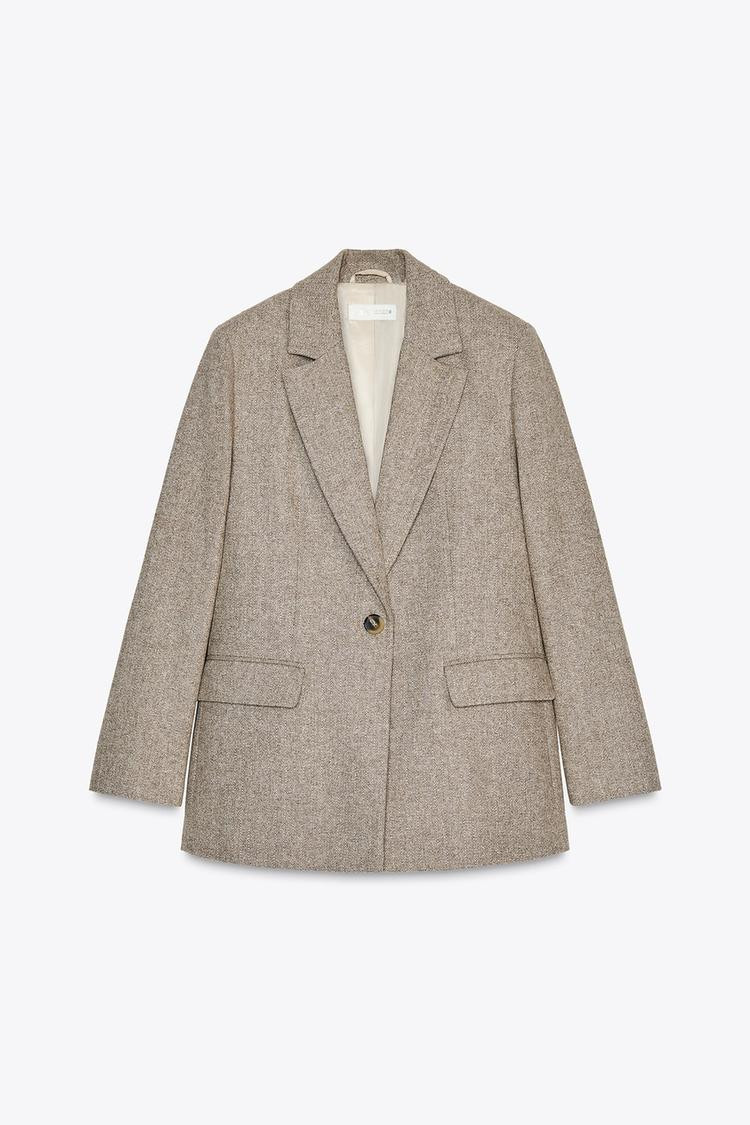 STRAIGHT FIT HERRINGBONE BLAZER WITH SHOULDER PADS | Zara UK