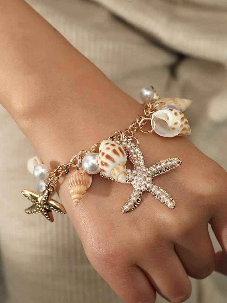 Faux Pearl Starfish & Conch Charm Bracelet
       
              
              $2.10        
   ... | SHEIN