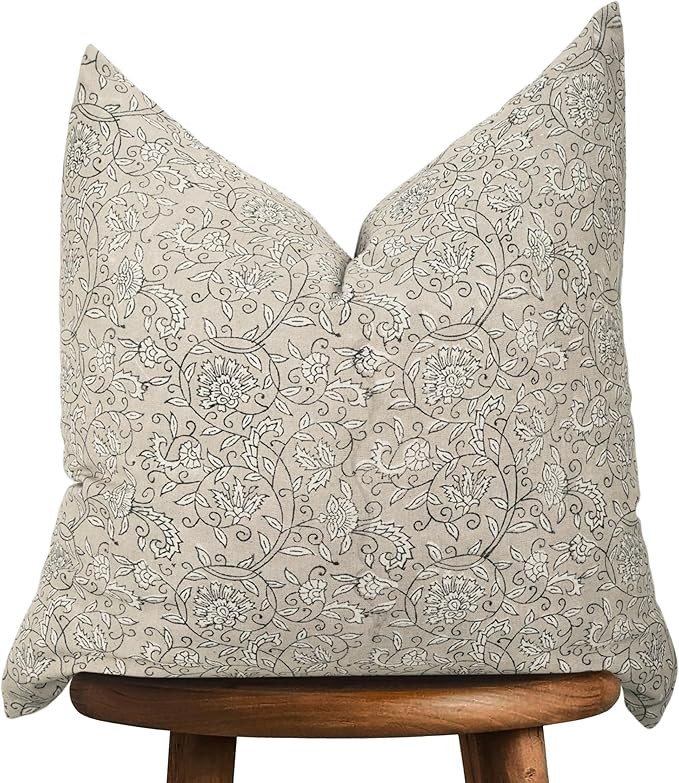 Handmade Block Print 100% Thick Cotton 20 x 20 inch Throw Pillow Cushion Cover with Zipper - Pill... | Amazon (US)