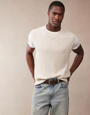 ASOS DESIGN relaxed boxy fit knitted vest in beige | ASOS (Global)