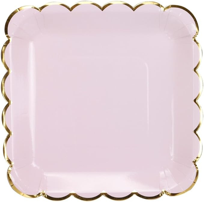 Geeklife Gold Paper Party Plates, Metallic Gold Border 9 inch Paper Dessert Plates, Pink Cute Dec... | Amazon (US)