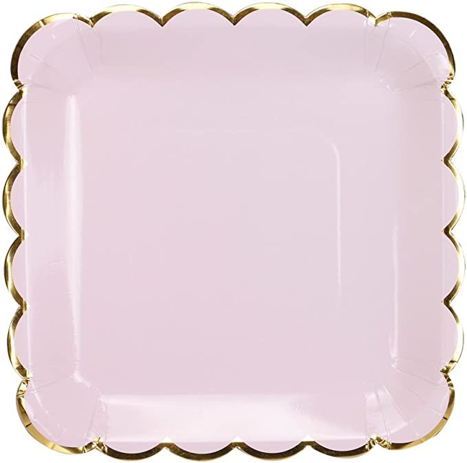 Geeklife Gold Paper Party Plates, Metallic Gold Border 9 inch Paper Dessert Plates, Pink Cute Dec... | Amazon (US)