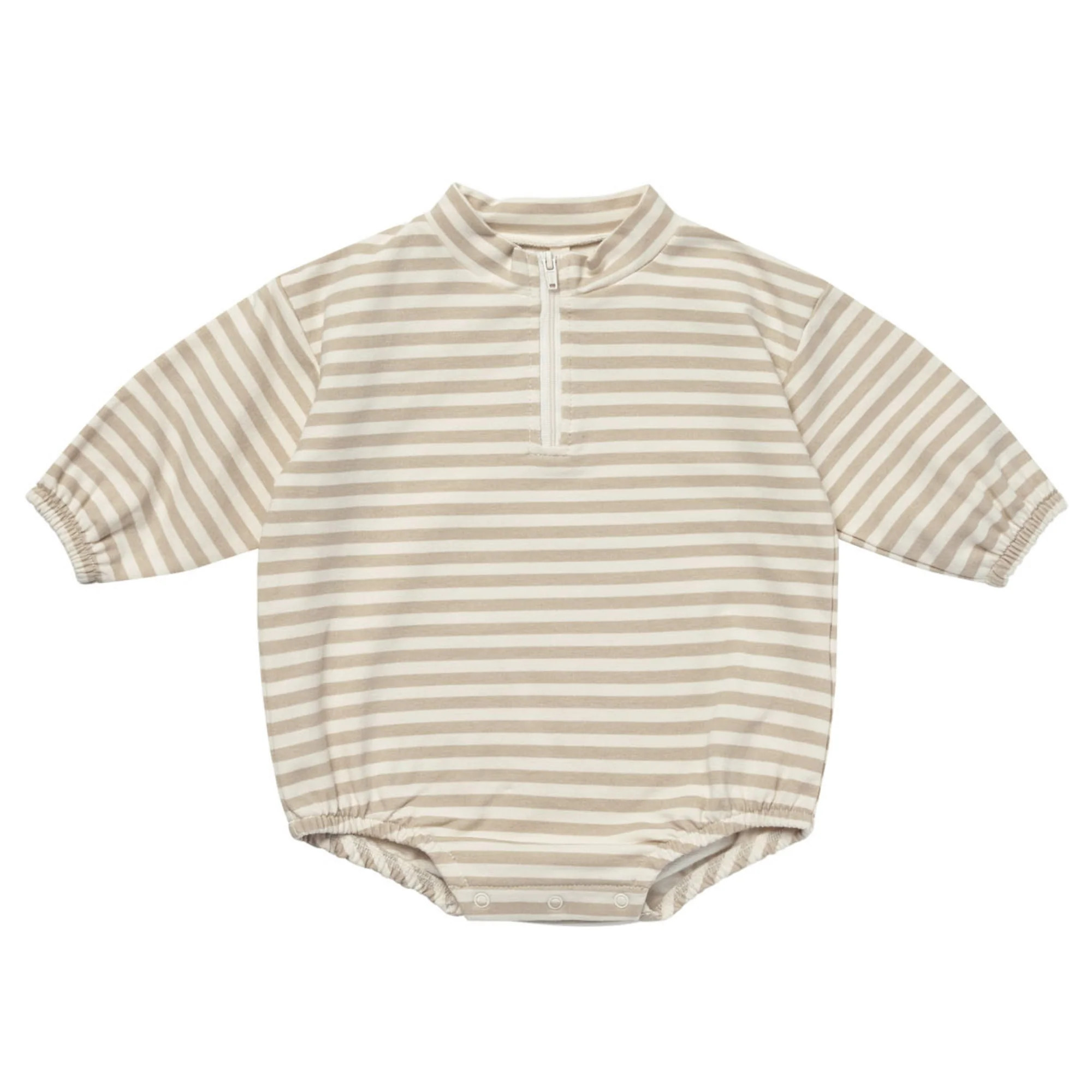Organic Fleece Bodhi Romper, Sand Stripe | SpearmintLOVE