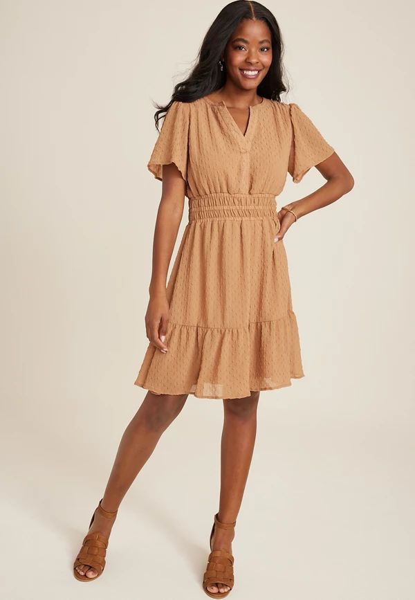 Textured Notch Front Dress | Maurices