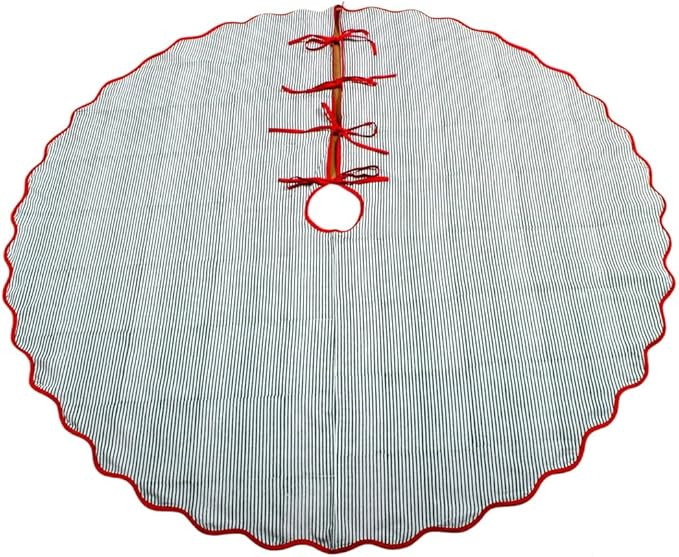 Ridhi Green Stripe with Red Hand Block Printed Christmas Tree Skirt 40'' Inch Cute Boho Decorativ... | Amazon (US)