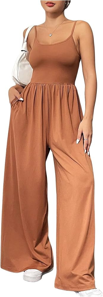Floerns Women's Summer Jumpsuit Romper Spaghetti Strap Wide Leg Baggy Pants | Amazon (US)