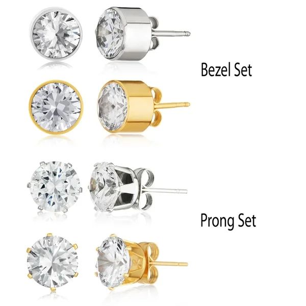 Cubic Zirconia 8.0ct Stud Earrings in Stainless Steel (2 Pair Set) | Bed Bath & Beyond