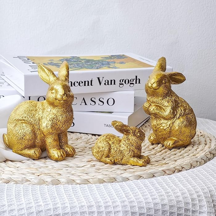 DearSun Set of 3 Gold Bunny Easter Bunny Figurines Decoration, Easter Resin Rabbit Statues with G... | Amazon (US)