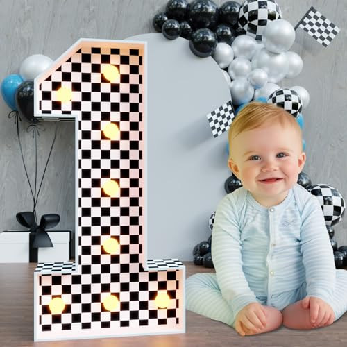 Marquee Numbers Race Car 1st-Birthday-Decorations: 3ft Large Light Up Numbers Fast One Party Decor Boy First Big Cardboard Number 1 | Amazon (US)