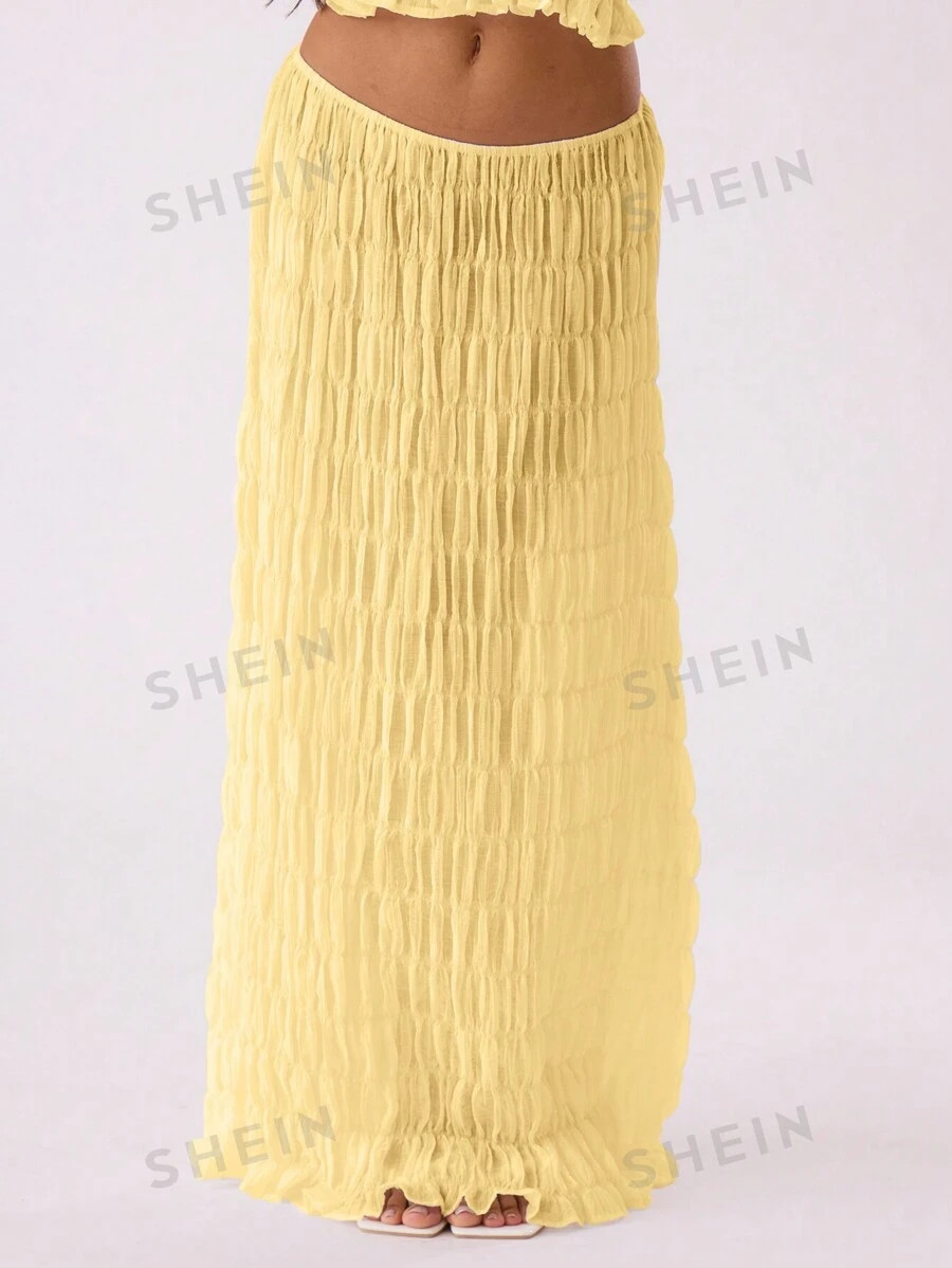 MUSERA Women Casual Shirred Soft Maxi Yellow Skirt | SHEIN