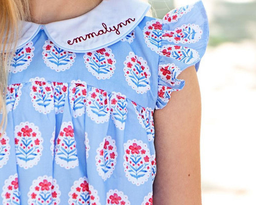 Blue And Red Floral Block Print Dress | Cecil and Lou