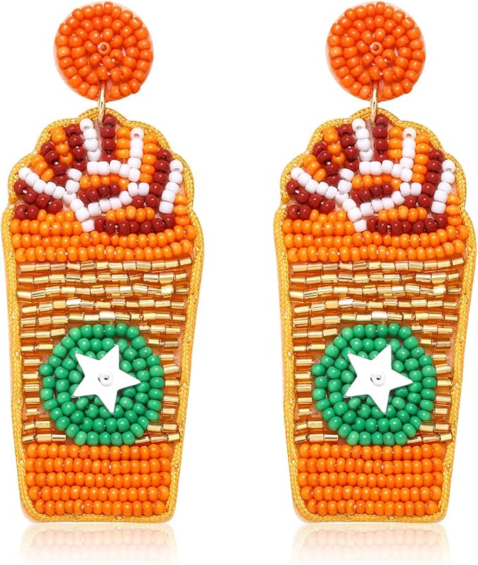 Thanksgiving Earrings Beaded Pumpkin Coffee Cup Drink Earrings Maple Leaf Handmade Autumn Jewelr... | Amazon (US)