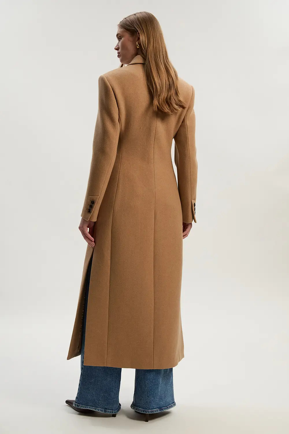 Wool Double Breasted Tailored Maxi Coat | Karen Millen