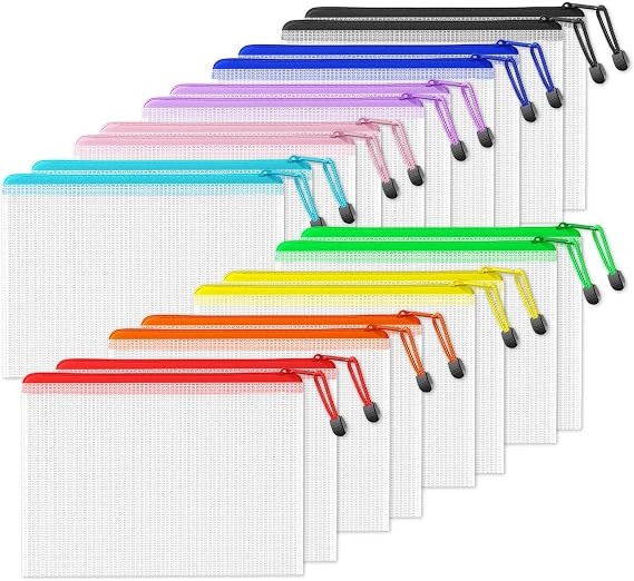 SUNEE Plastic Mesh Zipper Pouch 7.8x10.8 in (9 Colors, 18 Packs),Extra Large Water-Resistant Zip ... | Amazon (US)
