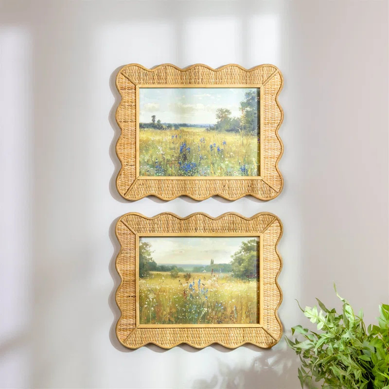 Scalloped Bamboo Framed Landscape Print (Set of 2) | Wayfair North America