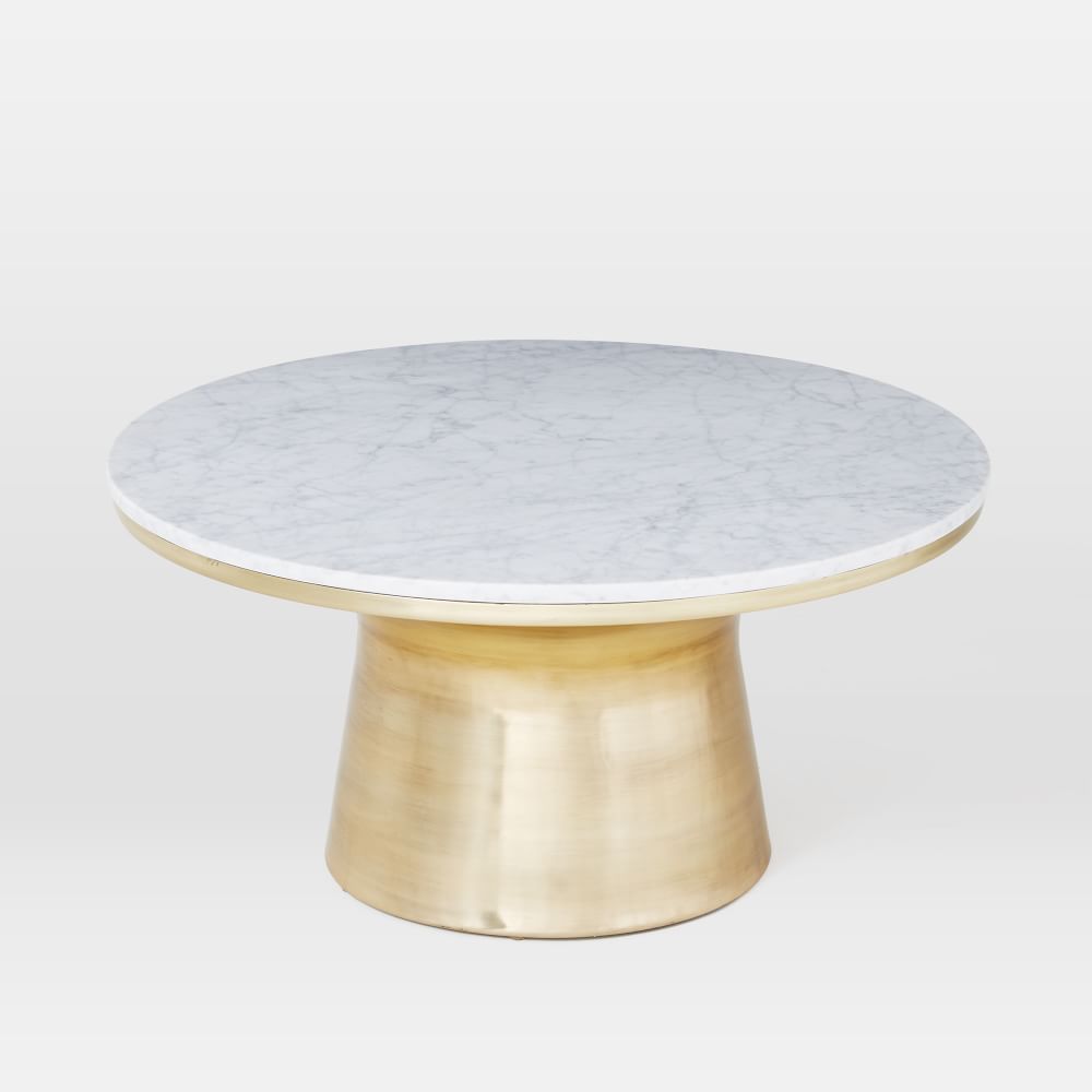 Marble Topped Pedestal Coffee Table, (30.5&amp;quot; Diam.), White Marble/Antique Brass Base | West Elm (US)