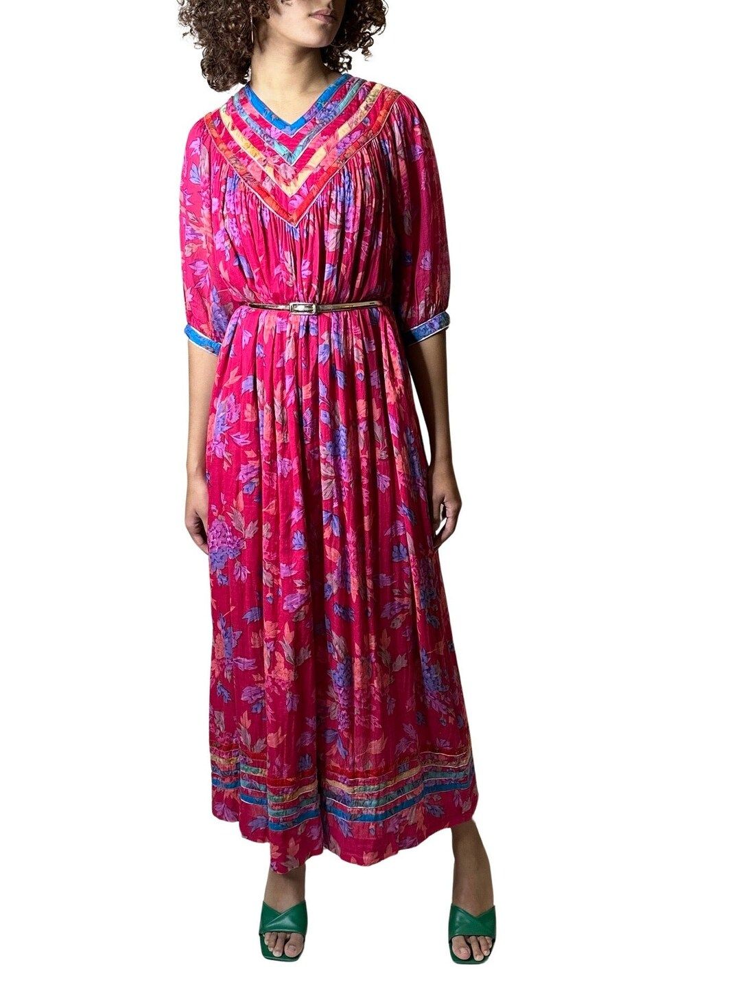 Original Vintage 1970's Pink Floral Print Dress by Phool - Etsy | Etsy (US)