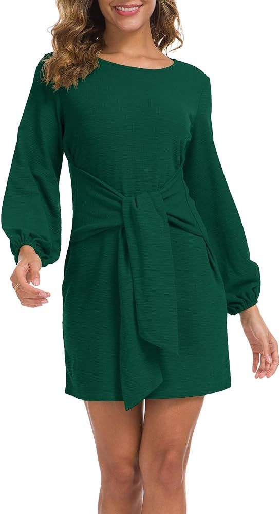 Women's Elegant Long Sleeve Dress Casual Tie Waist Sweater Dresses | Amazon (US)