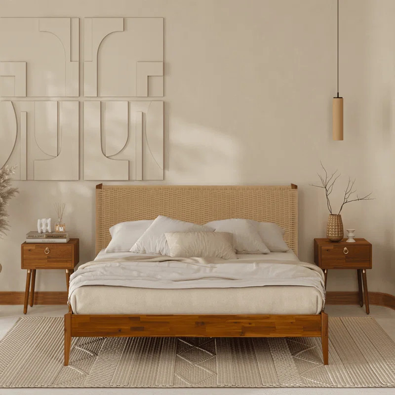 Selina Solid Wood Platform Bed with Headboard, Bohemian and Mid-Century Bed Frame | Wayfair North America