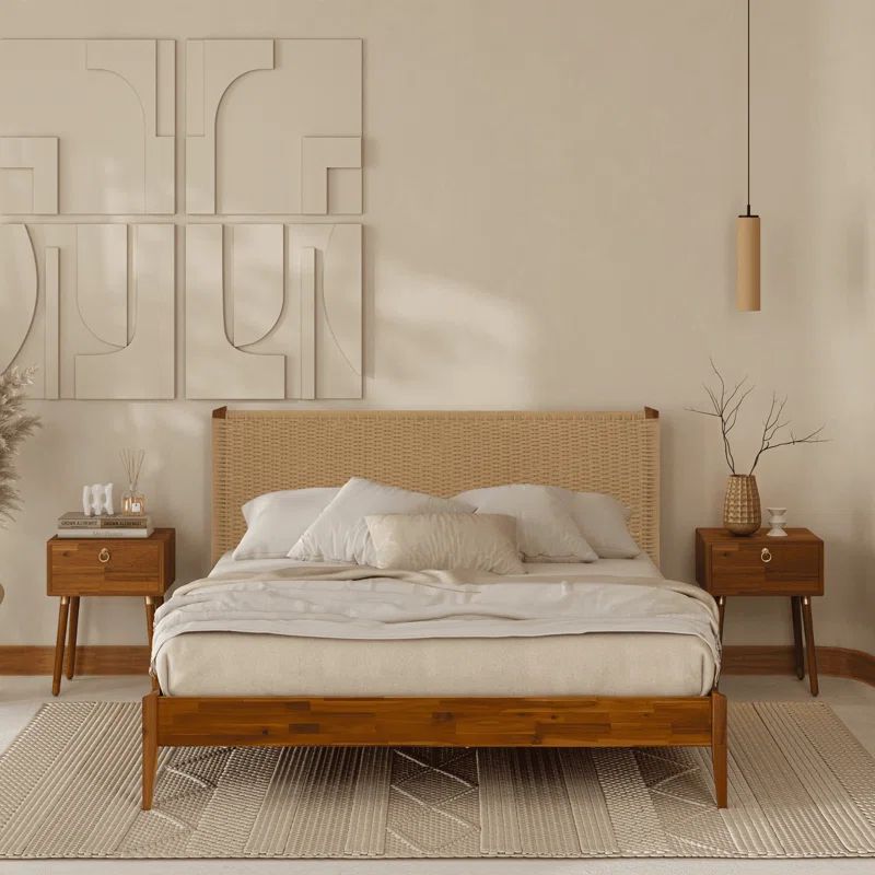 Selina Solid Wood Platform Bed with Headboard, Bohemian and Mid-Century Bed Frame | Wayfair North America