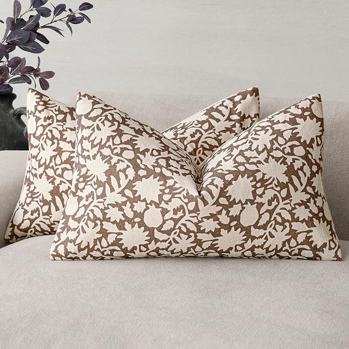 Foindtower Set of 2 Decorative Neutral Floral Lumbar Throw Pillow Covers Accent Farmhouse Cushion... | Amazon (US)