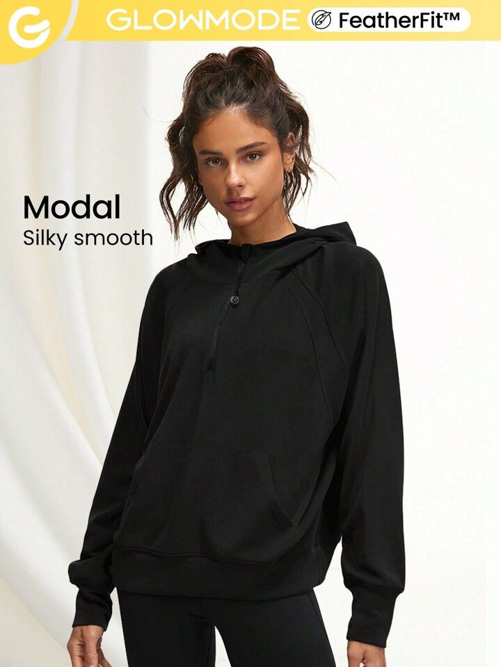 GLOWMODE Modal Silk Touch Oversized Half-Zip Hoodie | SHEIN