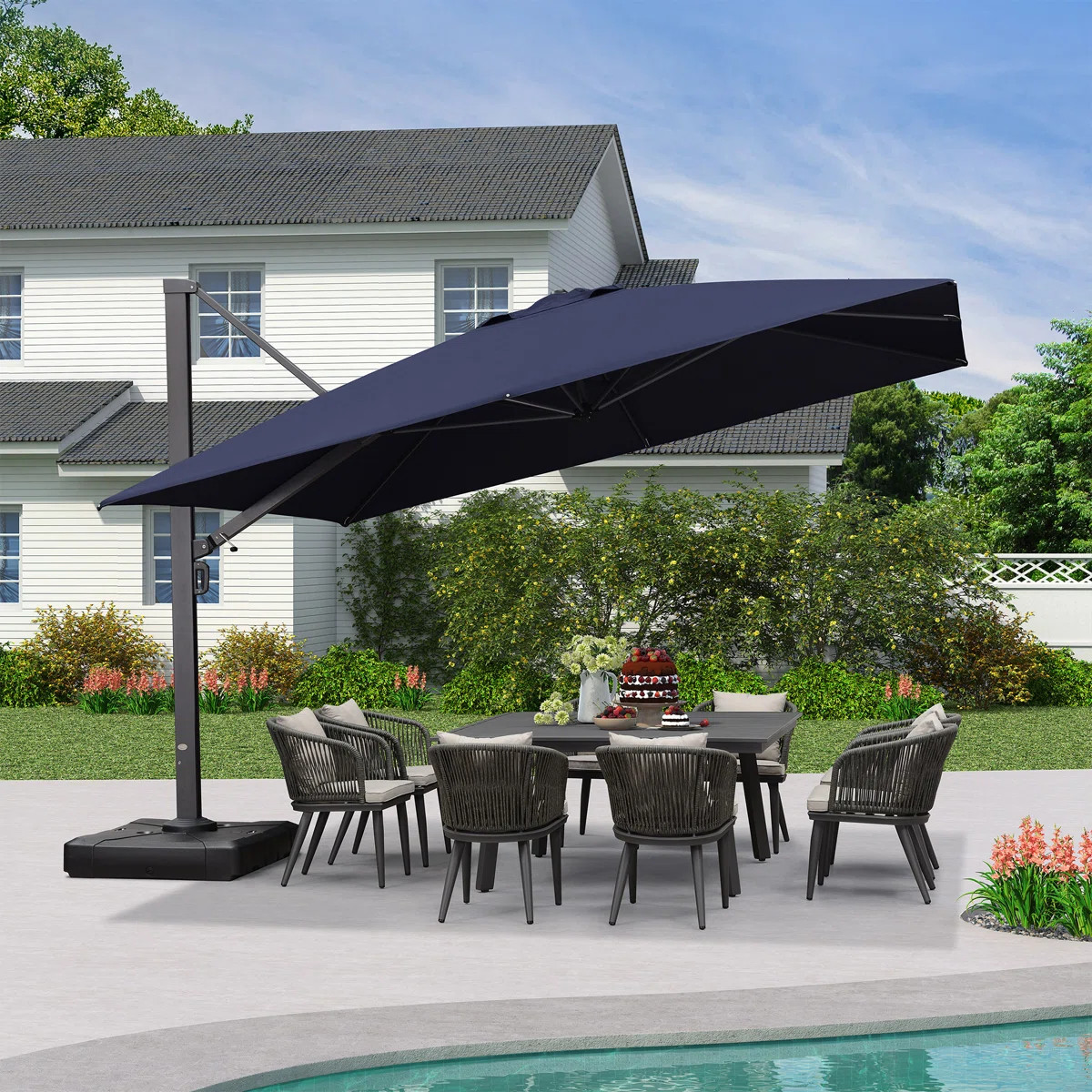 Mcelfresh Square Cantilever Umbrella With Base,Navy | Wayfair North America